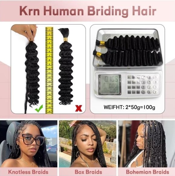 KRN Deep Wave Human Braiding Hair 20" Extensions Color #4 Medium Brown 100g New - Picture 8 of 11